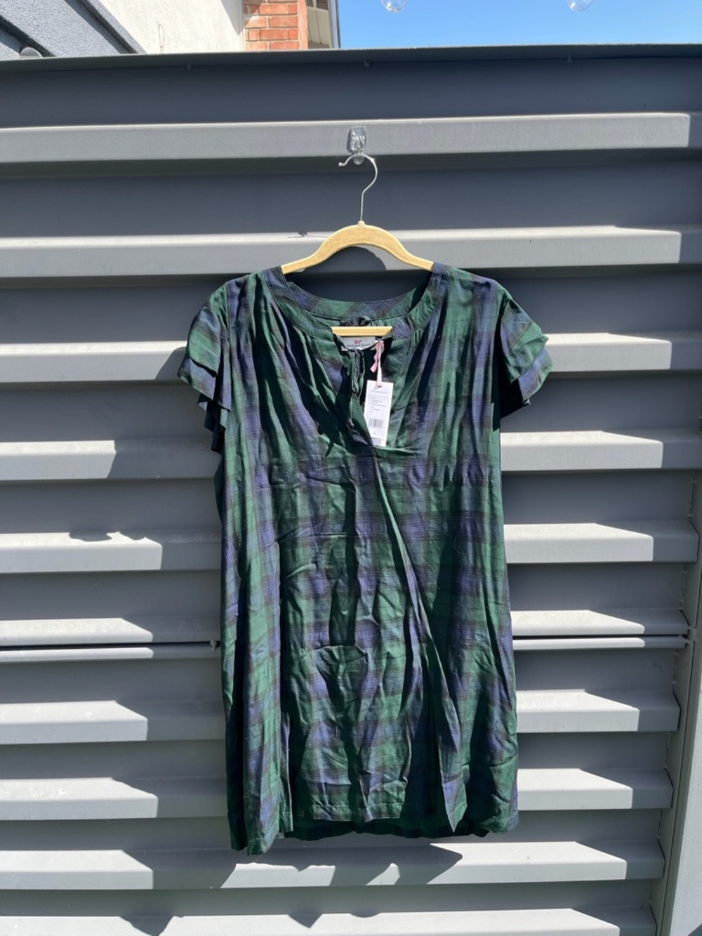 Vineyard Vines Green & Navy Plaid Tie-Neck Tunic